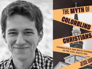 A headshot of a man next to a book titled The Myth of Colorblind Christians